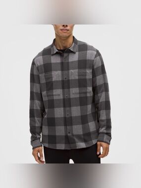 Lululemon Soft Knit Overshirt Men's Small Black/Gray Plaid Flannel NWT